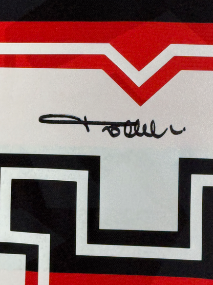 Framed Autographed/Signed Paolo Maldini 35x39 AC Milan Black/Red Soccer Futbol Jersey Beckett BAS COA