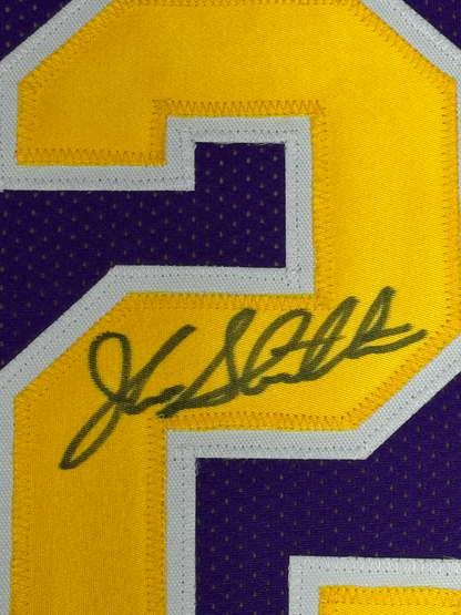 Framed Autographed/Signed John Stockton 35x39 Utah Purple Basketball Jersey Beckett BAS COA