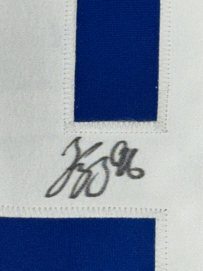 Framed Autographed/Signed Andrei Kuzmenko 35x39 Vancouver Blue Hockey Jersey PSA/DNA COA