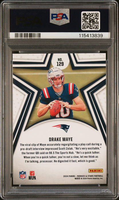 Graded 2024 Panini Rookies & Stars Drake Maye #129 Rookie RC Football Card PSA 9 Mint