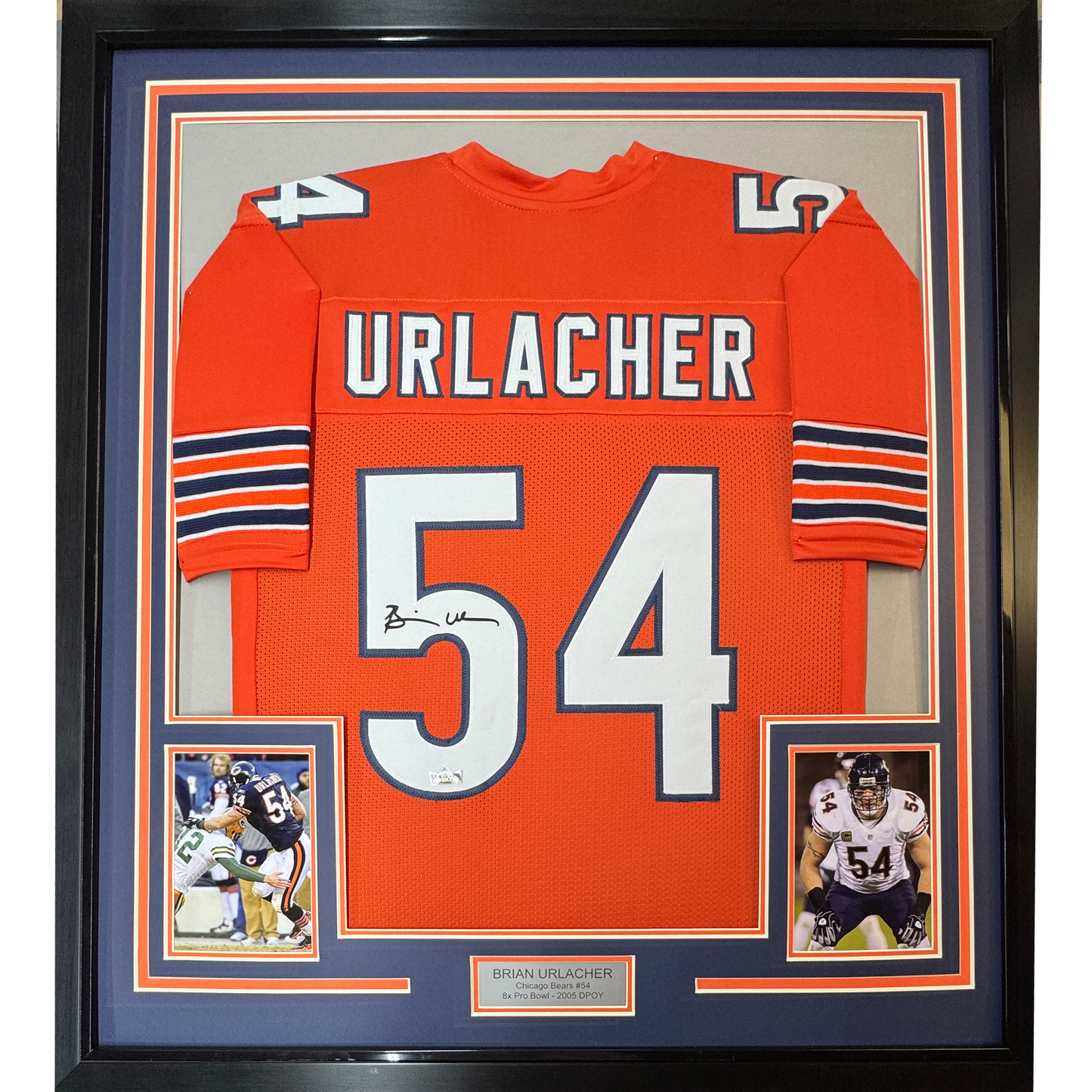 Framed Facsimile Autographed Brian Urlacher 35x39 Chicago Orange Reprint Laser Auto Football Jersey