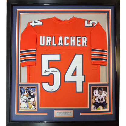 Framed Facsimile Autographed Brian Urlacher 35x39 Chicago Orange Reprint Laser Auto Football Jersey