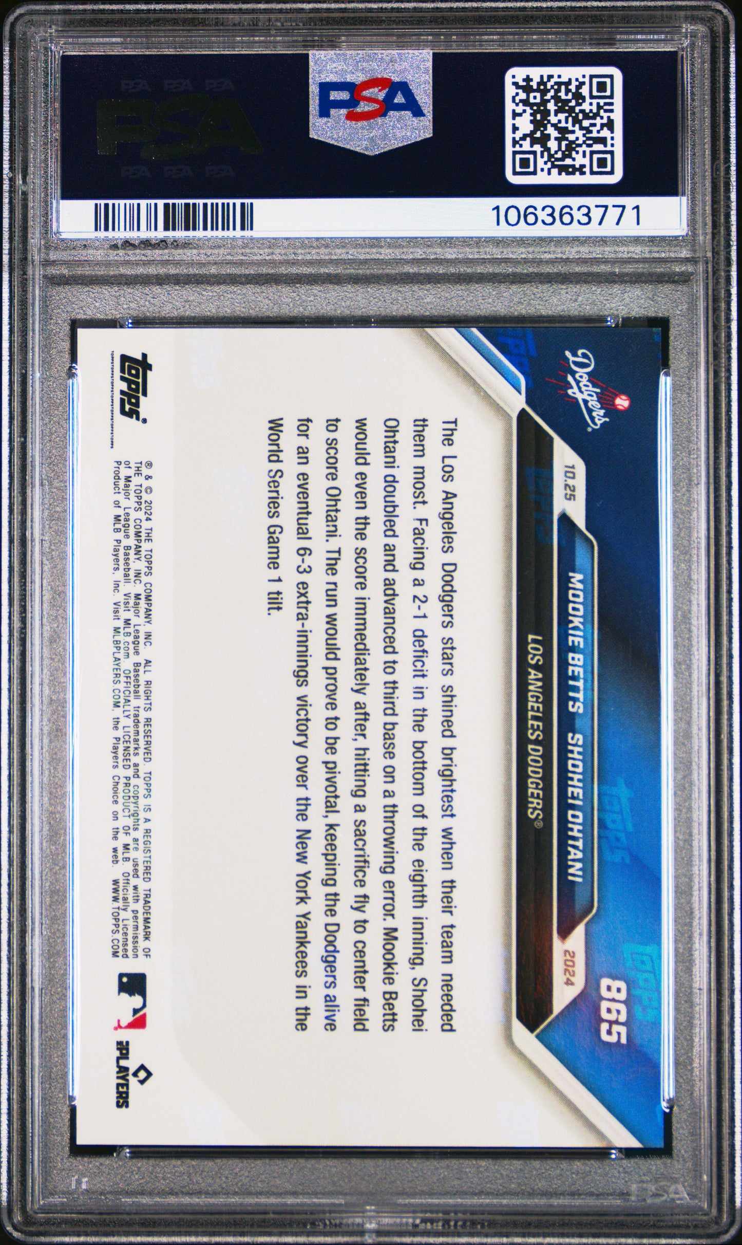 Graded 2024 Topps Now Shohei Ohtani #865 Baseball Card PSA 10 Gem Mint