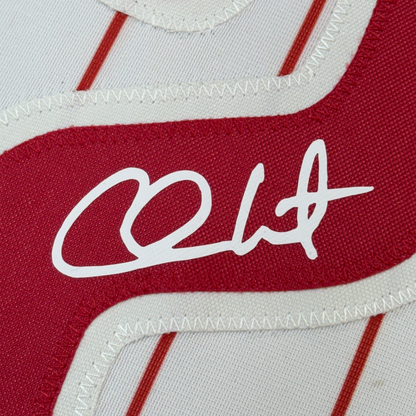 Framed Facsimile Autographed Chase Utley 35x39 Philadelphia Pinstripe Reprint Laser Auto Baseball Jersey