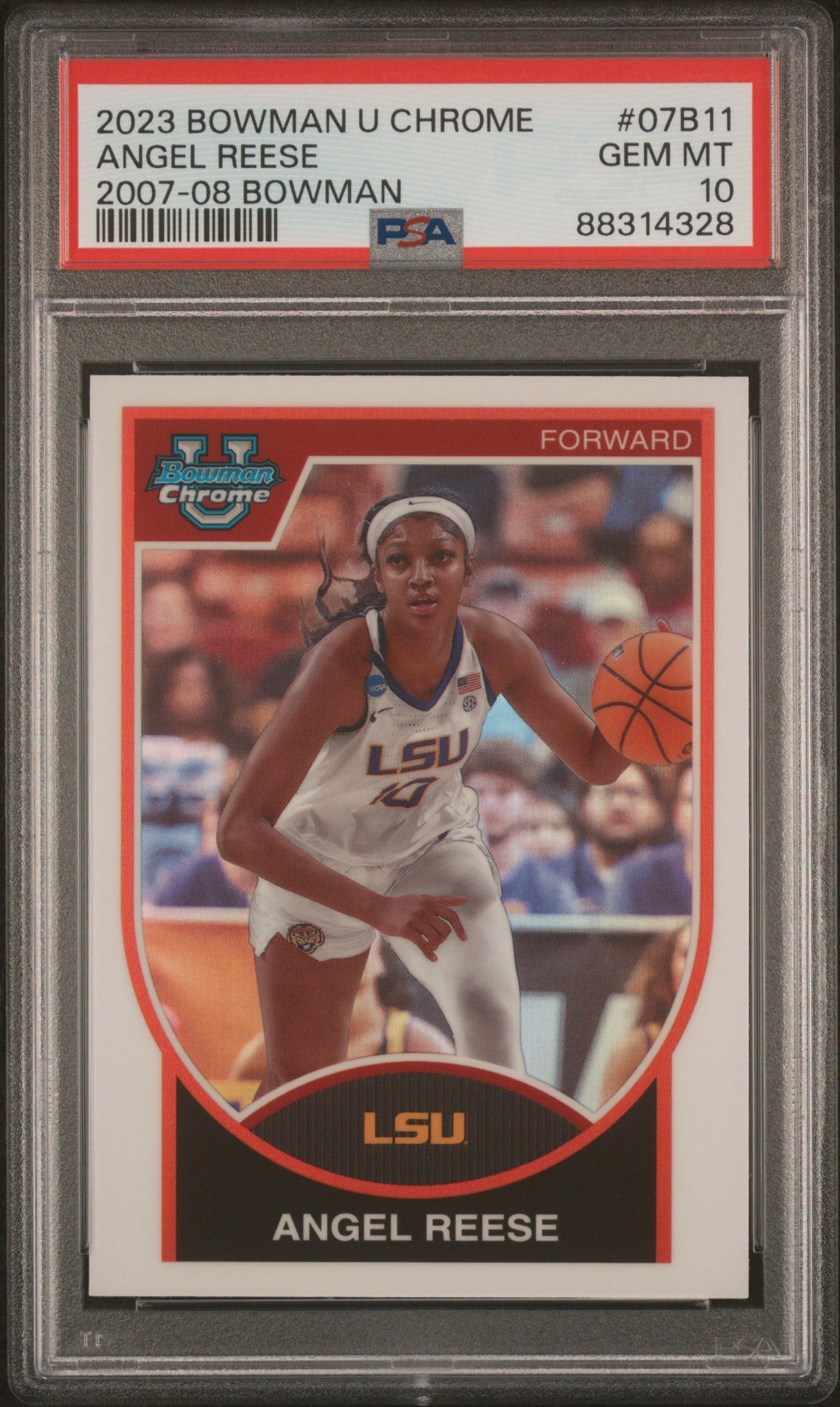 Graded 2023 Topps Bowman U Chrome Angel Reese #07B11 2007-08 Bowman Rookie RC Basketball Card PSA 10 Gem Mint