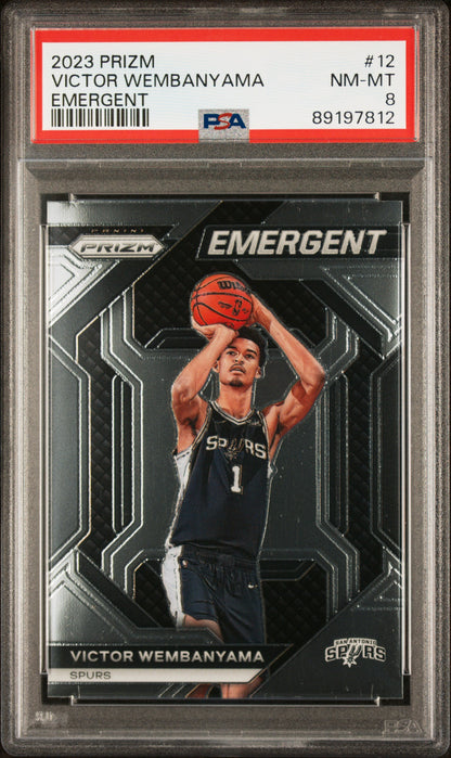 Graded 2023 Panini Prizm Victor Wembanyama #12 Emergent Rookie RC Basketball Card PSA 8 Near Mint
