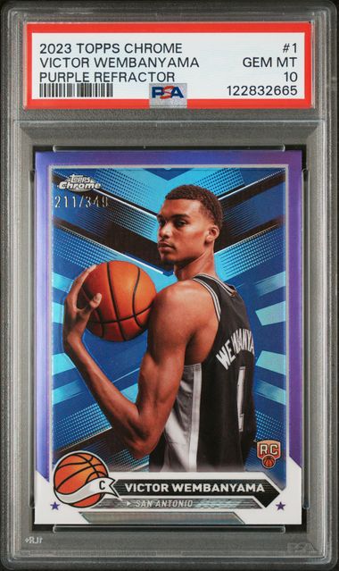 Graded 2023 Topps Chrome Purple Refractor Victor Wembanyama #PUR /349 Rookie RC Basketball Card PSA 10 Gem Mint