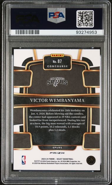 Graded 2023 Panini Select Victor Wembanyama #87 Silver Rookie RC Basketball Card PSA 10 Gem Mint