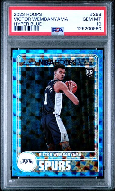 Graded 2023 Panini Hoops Victor Wembanyama #298 Hyper Blue Rookie RC Basketball Card PSA 10 Gem Mint