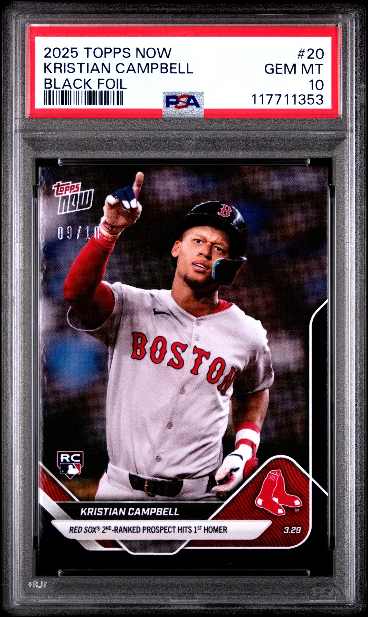 Graded 2025 Topps Now Kristian Campbell #20 Black Foil /10 Rookie RC Baseball Card PSA 10 Gem Mint