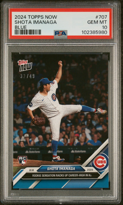Graded 2024 Topps Now Shota Imanaga #707 Blue /49 Rookie RC Baseball Card PSA 10 Gem Mint