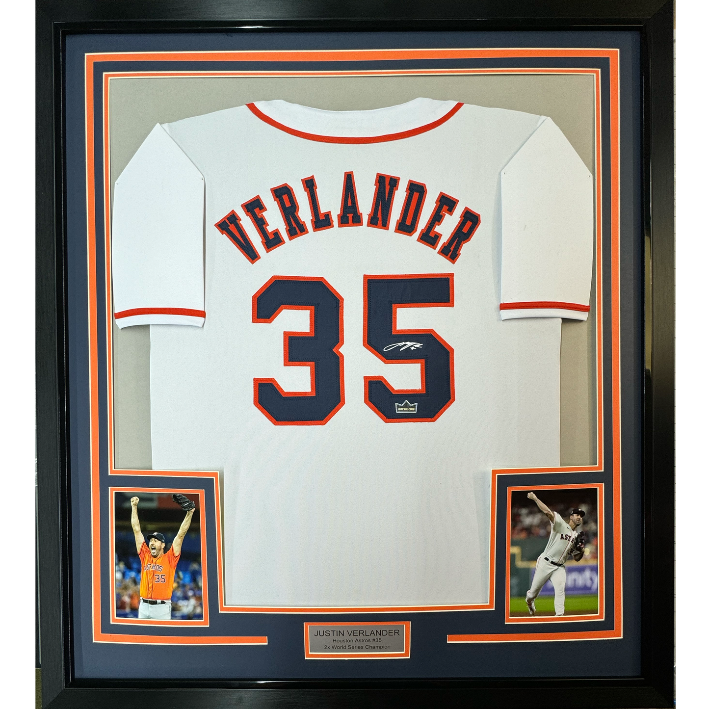 Framed Facsimile Autographed Justin Verlander 35x39 Houston White Reprint Laser Auto Baseball Jersey