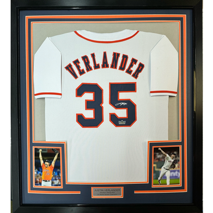 Framed Facsimile Autographed Justin Verlander 35x39 Houston White Reprint Laser Auto Baseball Jersey
