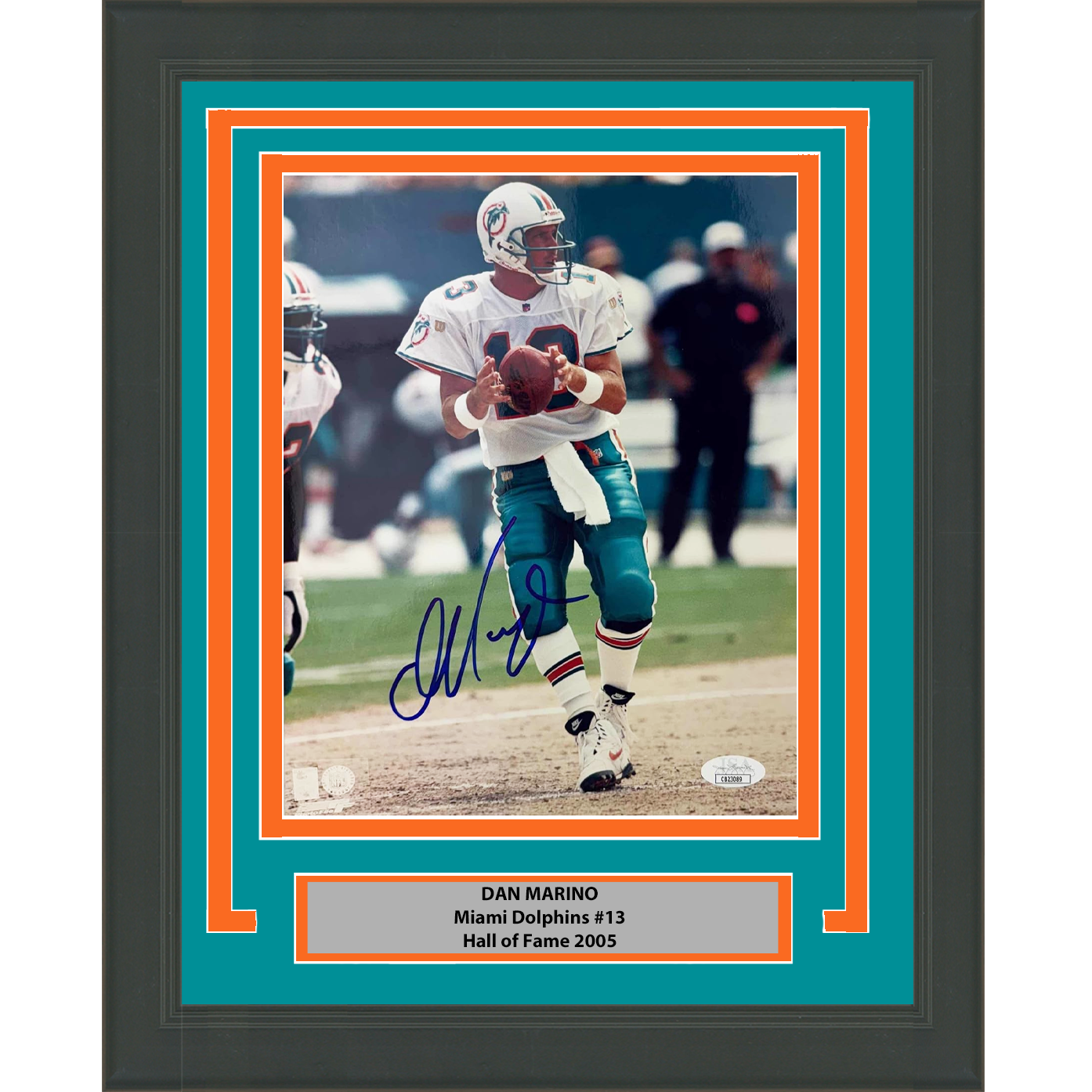 Framed Autographed/Signed Dan Marino Miami Dolphins 8x10 Football Photo JSA COA