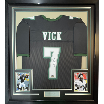 Framed Facsimile Autographed Michael Mike Vick 35x39 Philadelphia Black Reprint Laser Auto Football Jersey