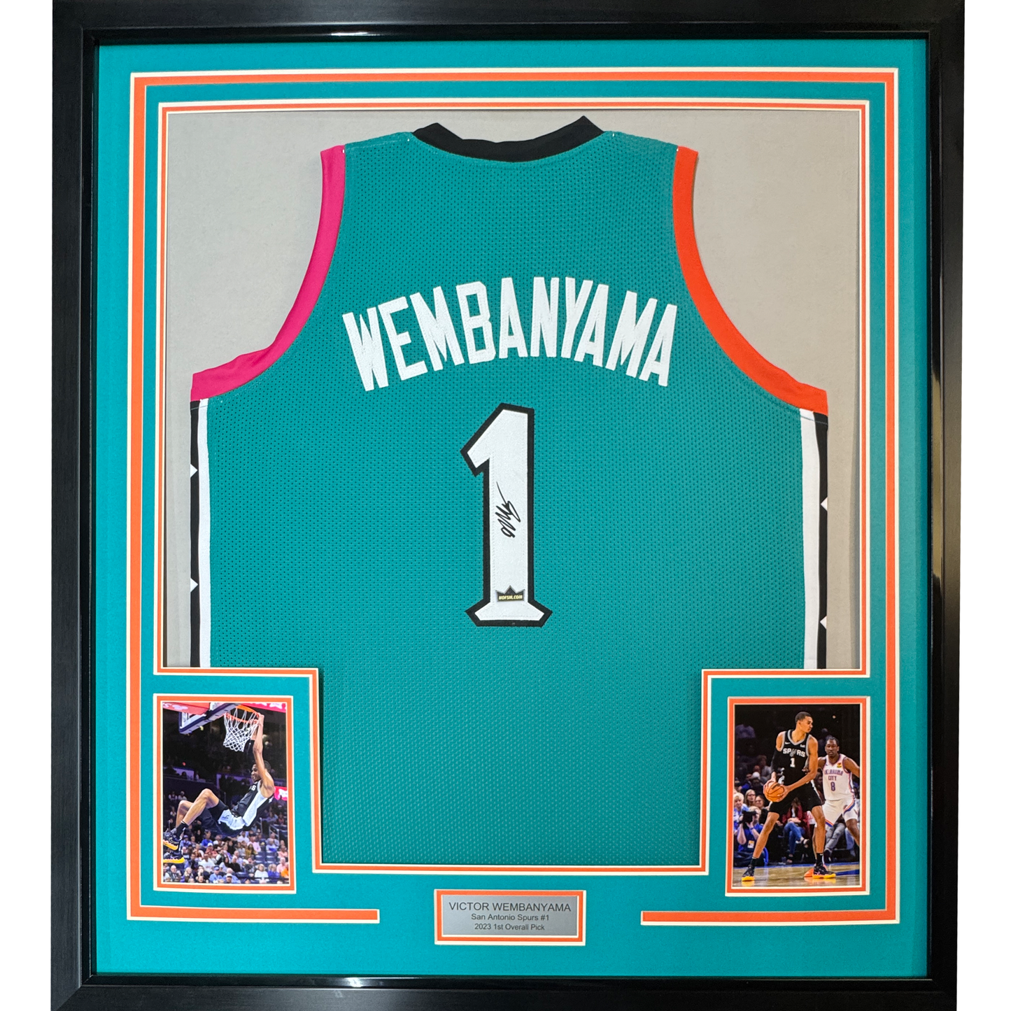 Framed Facsimile Autographed Victor Wembanyama San 35x39 Antonio Teal Retro Reprint Laser Auto Basketball Jersey