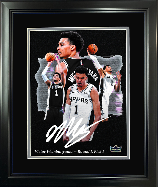 Framed Victor Wembanyama 1st Overall Pick Facsimile Laser Engraved Signature Auto San Antonio Spurs 11"x14" Basketball Photo HOFSM Holo