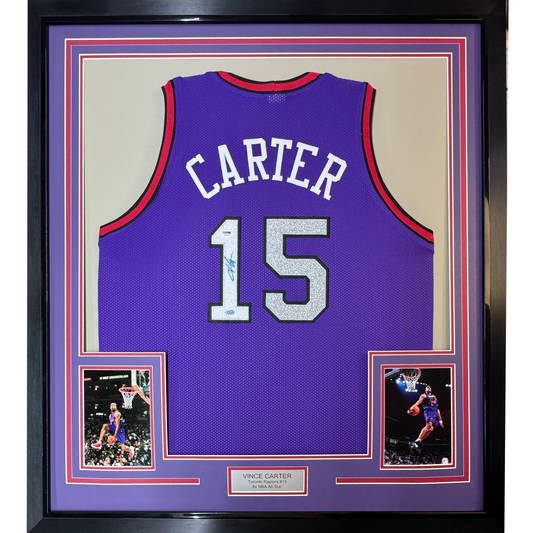 Framed Autographed/Signed Vince Carter 35x39 Toronto Purple Basketball Jersey PSA/DNA COA