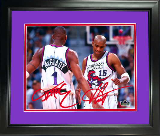 Framed Vince Carter & Tracy McGrady Dual Toronto Raptors Facsimile Laser Engraved Signature Auto 11"x14" Basketball Photo HOFSM Holo