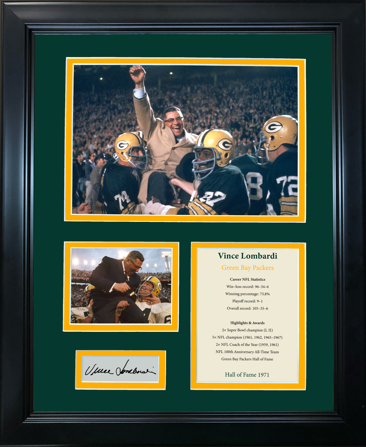 Framed Vince Lombardi Hall of Fame Facsimile Laser Engraved Signature Auto Green Bay Packers 11"x14" Photo Sig Collage