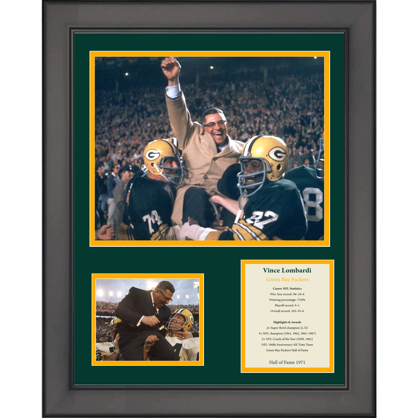 Framed Vince Lombardi Hall of Fame Green Bay Packers 11"x14" Football Three Photo Collage