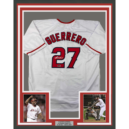 Framed Facsimile Autographed Vladimir Guerrero Sr. 35x39 Vlad Los Angeles LA Anaheim White Reprint Laser Auto Baseball Jersey