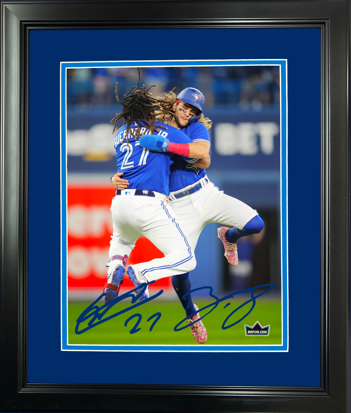 Framed Vladimir Guerrero Jr and Bo Bichette Toronto Blue Jays Dual Facsimile Laser Engraved Signature Auto 11"x14" Baseball Photo HOFSM Holo