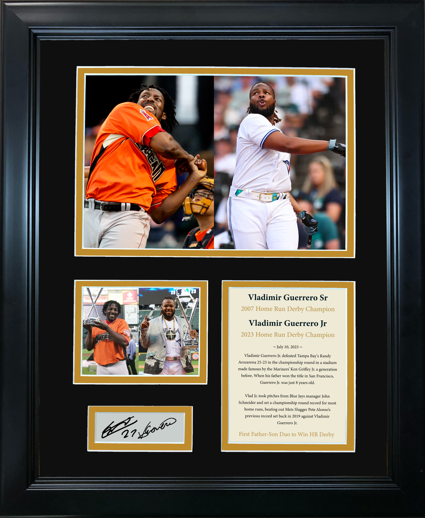Framed Vladimir Guerrero Jr & Sr First Father-Son Home Run Derby Champions Facsimile Laser Engraved Signature Auto Baseball 11"x14" Photo Sig Collage