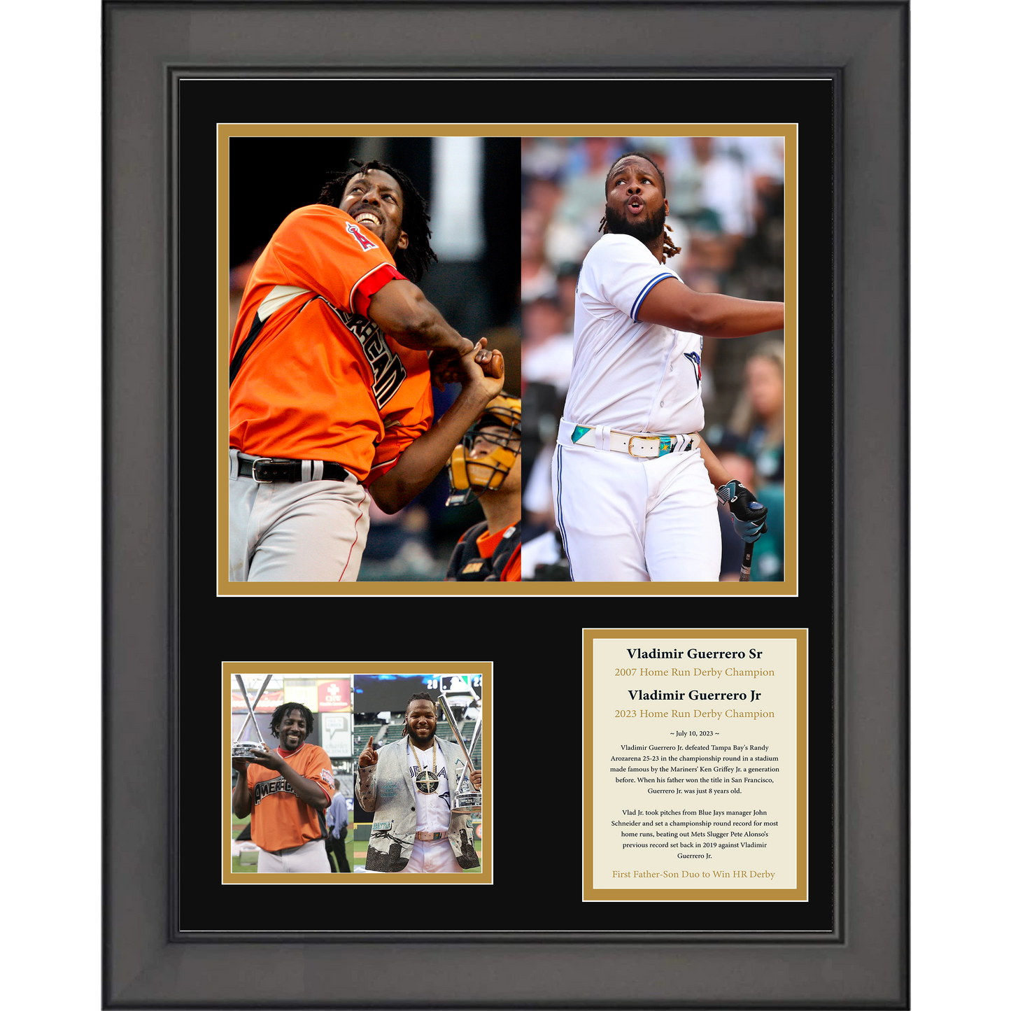 Framed Vladimir Guerrero Jr & Sr First Father-Son Home Run Derby Champions Baseball 11"x14" Three Photo Collage