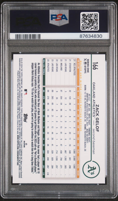 Graded 2024 Topps Zack Gelof #166 Rookie RC Baseball Card PSA 10 Gem Mint