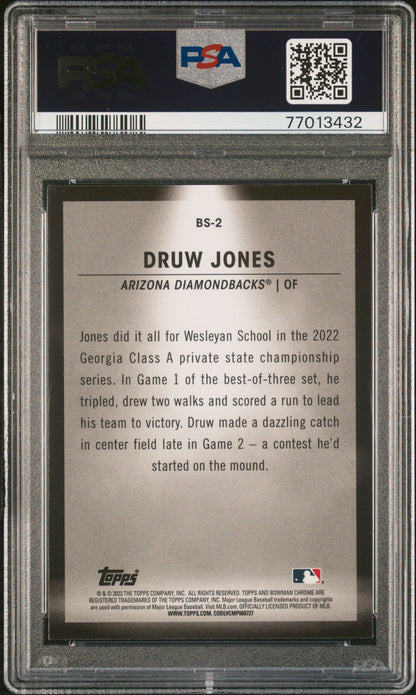 Graded 2023 Topps Bowman Druw Jones #BS2 Spotlights Rookie RC Baseball Card PSA 10 Gem Mint