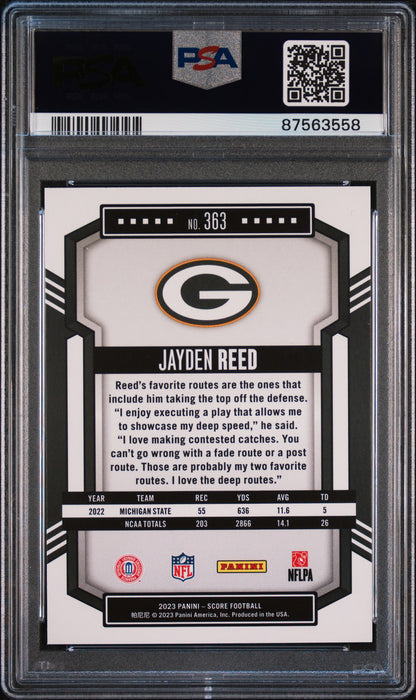 Graded 2023 Panini Score Jayden Reed #363 Rookie RC Football Card PSA 10 Gem Mint
