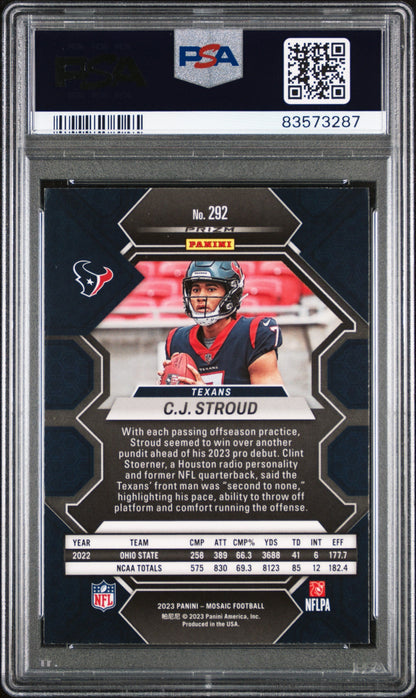 Graded 2023 Panini Mosaic CJ Stroud #292 Rookie RC Football Card PSA 10 Gem Mint