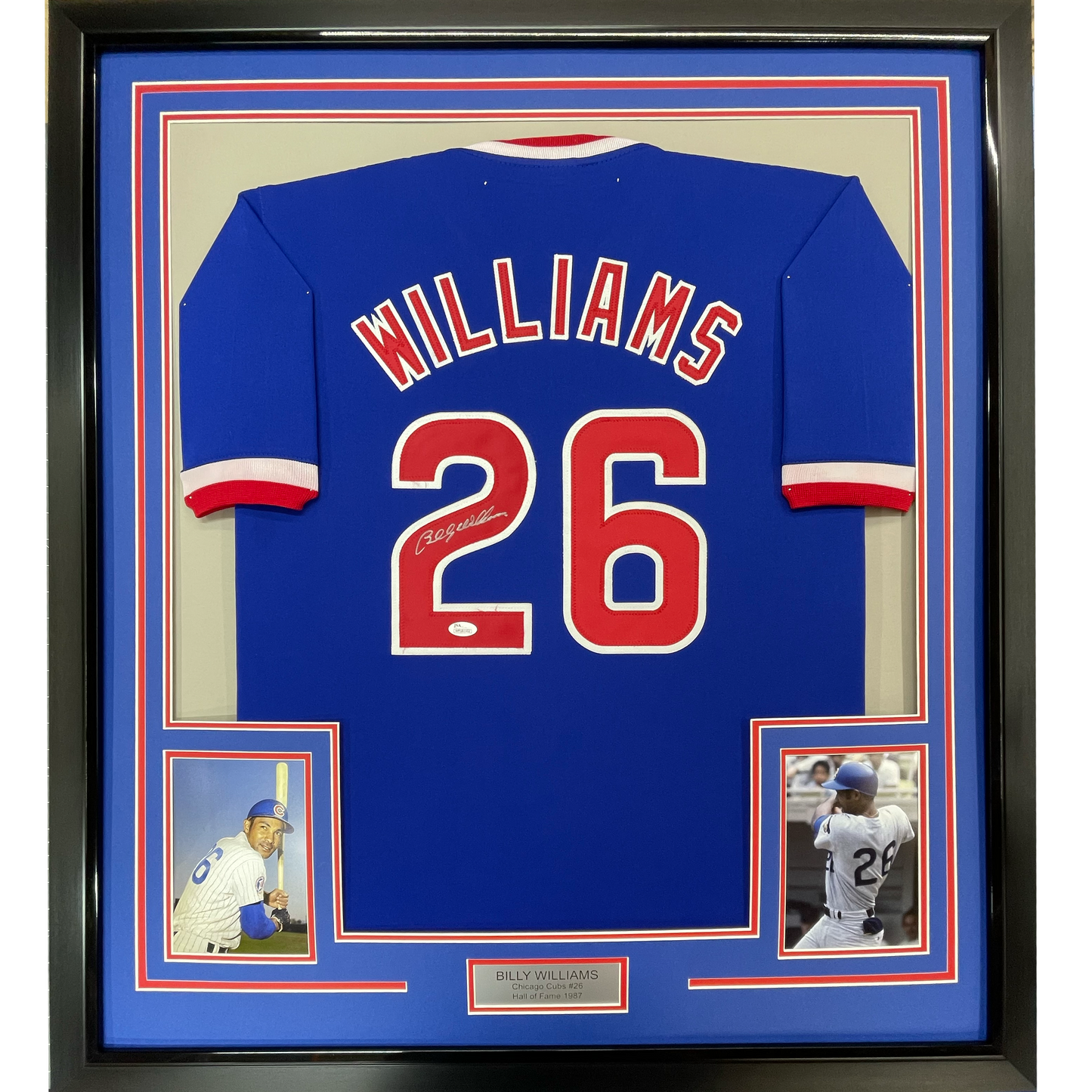 Framed Autographed/Signed Billy Williams 35x39 Chicago Blue Baseball Jersey JSA COA