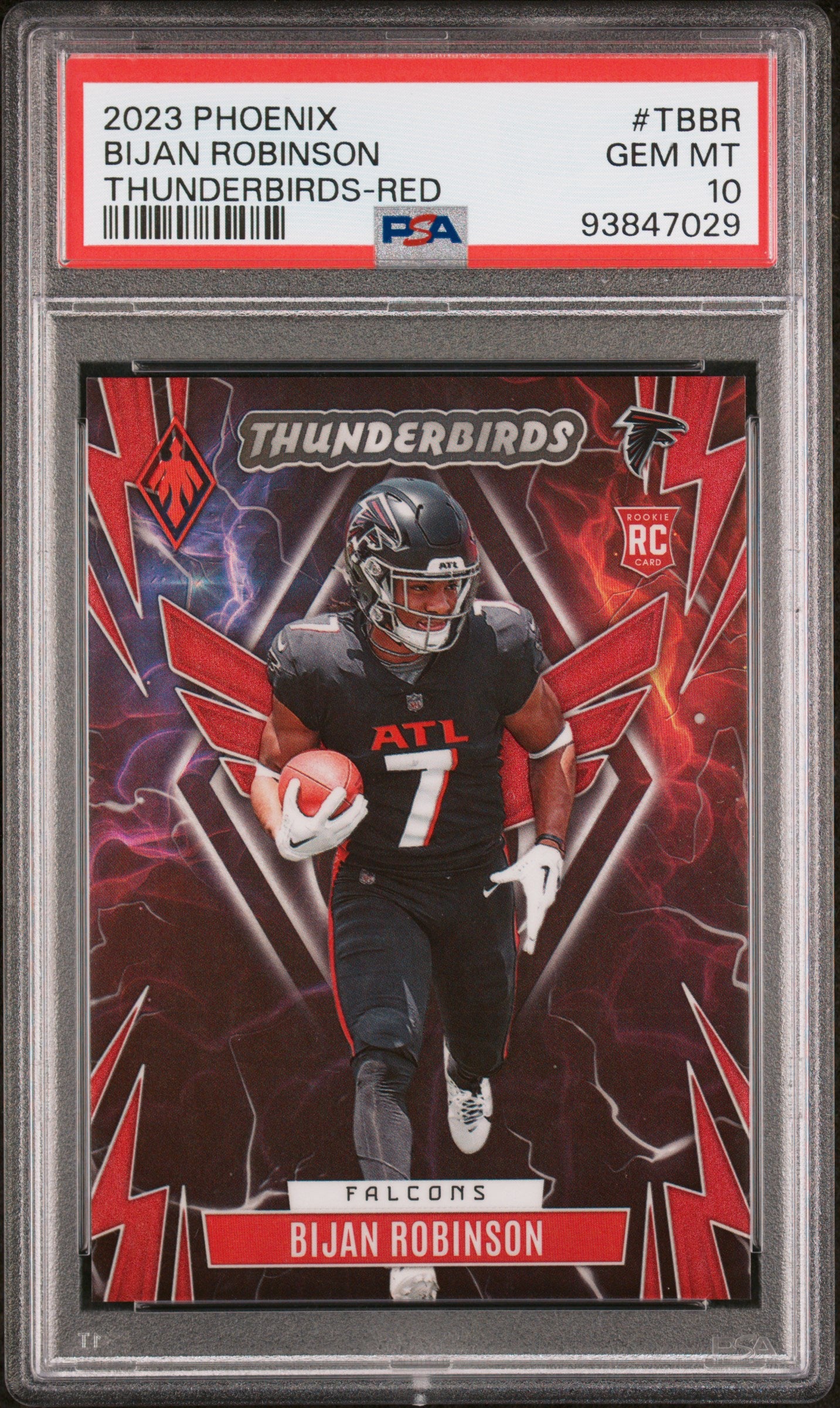 Graded 2023 Panini Phoenix Bijan Robinson #TBBR Thunderbirds Red /199 Rookie RC Football Card PSA 10 Gem Mint