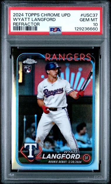 Graded 2024 Topps Chrome Update Wyatt Langford #USC37 Refractor Rookie RC Baseball Card PSA 10 Gem Mint