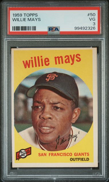 Graded 1959 Topps Willie Mays #50 Baseball Card PSA 3 Very Good