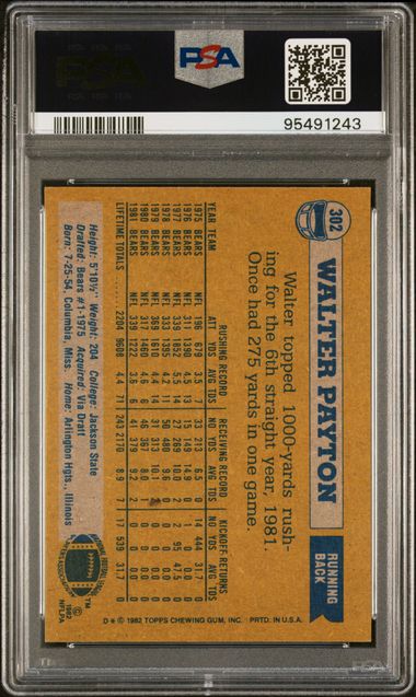 Graded 1982 Topps Walter Payton #302 Football Card PSA 6 EX-MT