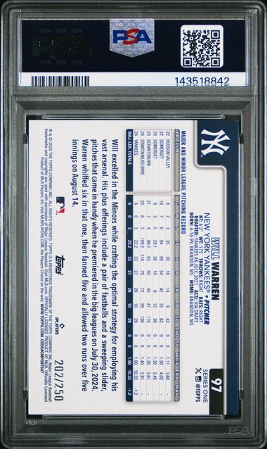 Graded 2025 Topps Will Warren #97 /250 Purple Holo Foil Rookie RC Baseball Card PSA 10 Gem Mint