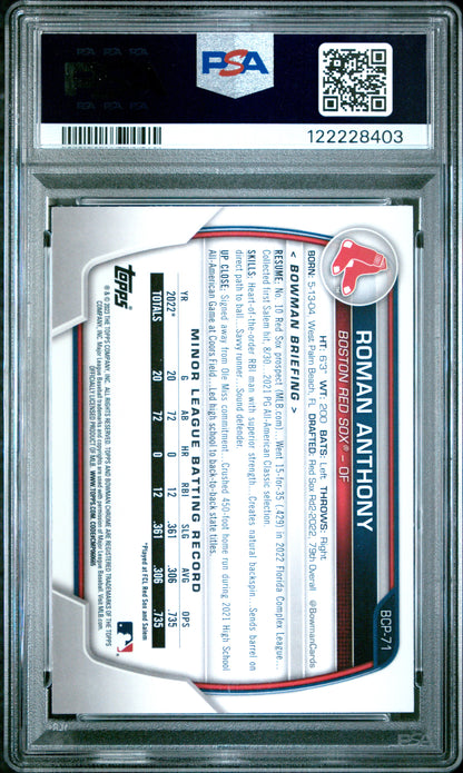 Graded 2023 Topps Bowman Roman Anthony #BCP71 Chrome Prospects Rookie RC Baseball Card PSA 9 Mint