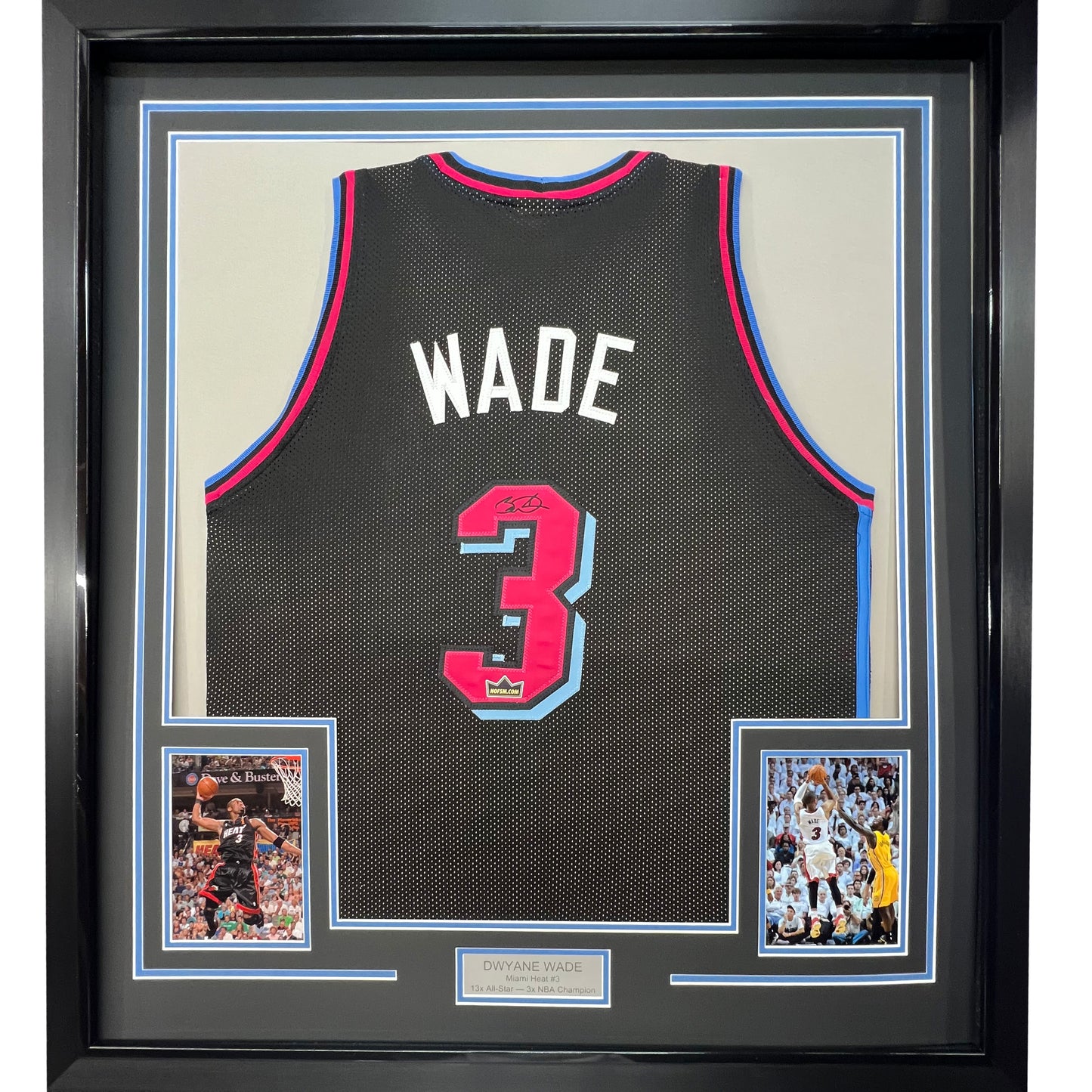 Framed Facsimile Autographed Dwyane Wade 35x39 Miami Black Vice City Reprint Laser Auto Basketball Jersey
