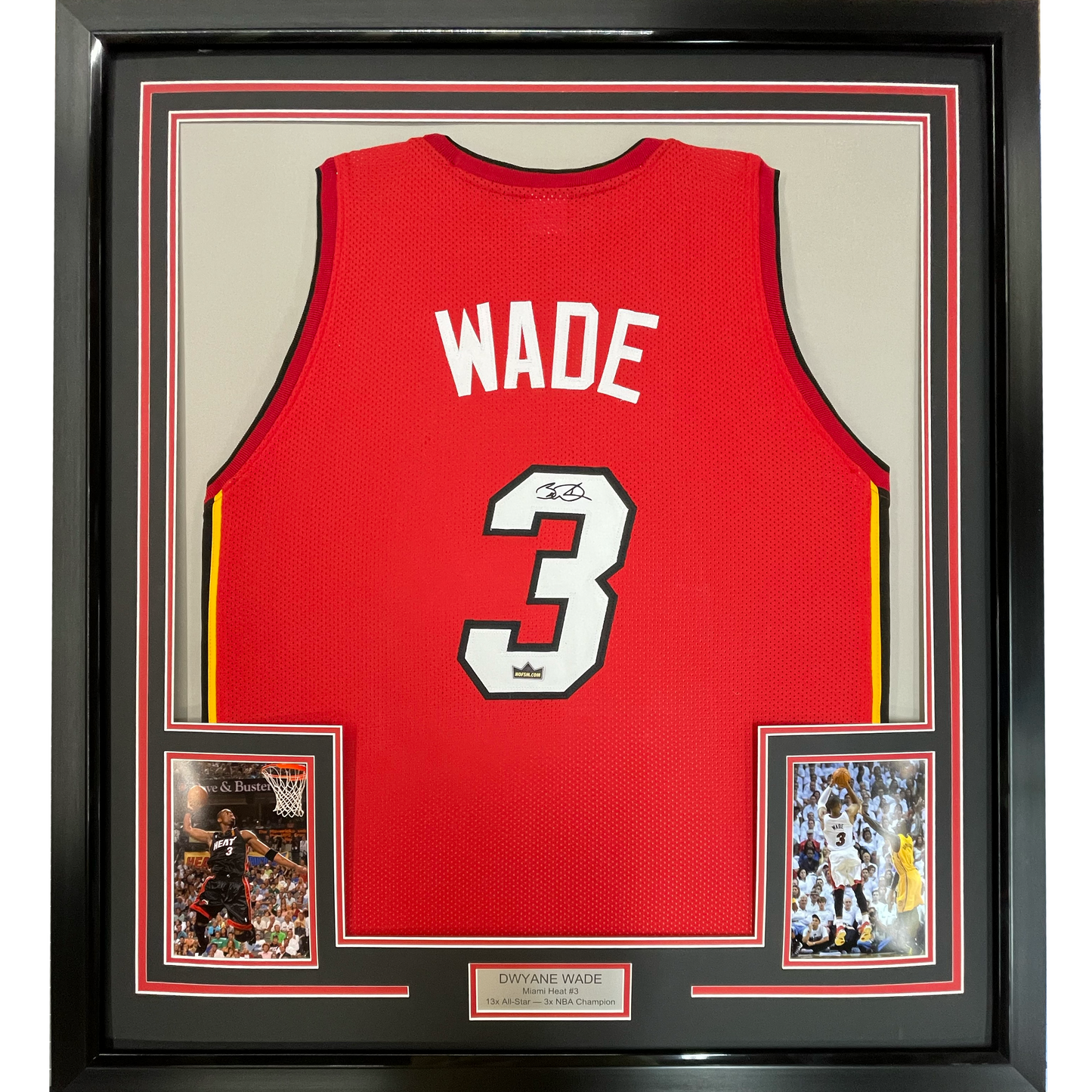 Framed Facsimile Autographed Dwyane Wade 35x39 Miami Red Reprint Laser Auto Basketball Jersey