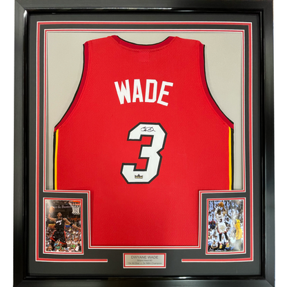 Framed Facsimile Autographed Dwyane Wade 35x39 Miami Red Reprint Laser Auto Basketball Jersey