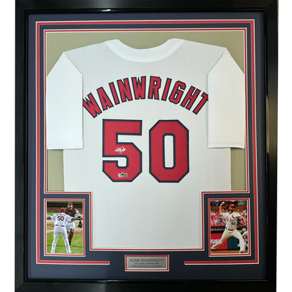 Framed Facsimile Autographed Adam Wainwright 35x39 St. Louis White Reprint Laser Auto Baseball Jersey