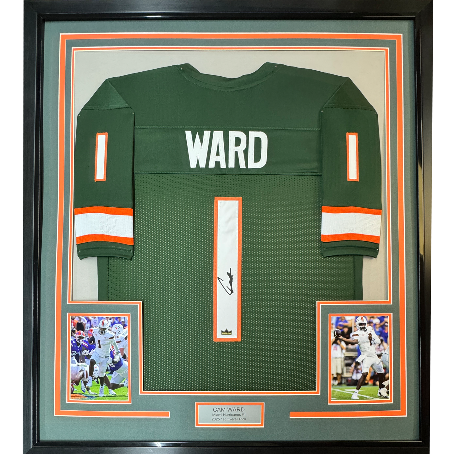 Framed Facsimile Autographed Cameron Cam Ward 35x39 Miami Green Reprint Laser Auto College Football Jersey
