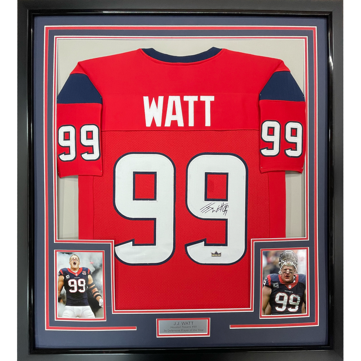 Framed Facsimile Autographed JJ J.J. Watt 35x39 Houston Red Reprint Laser Auto Football Jersey