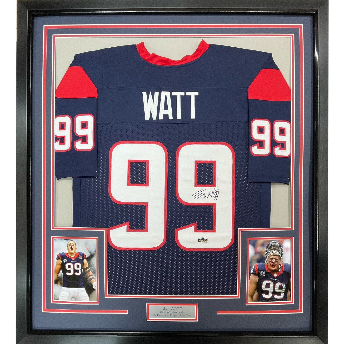 Framed Facsimile Autographed JJ J.J. Watt 35x39 Houston Blue Reprint Laser Auto Football Jersey