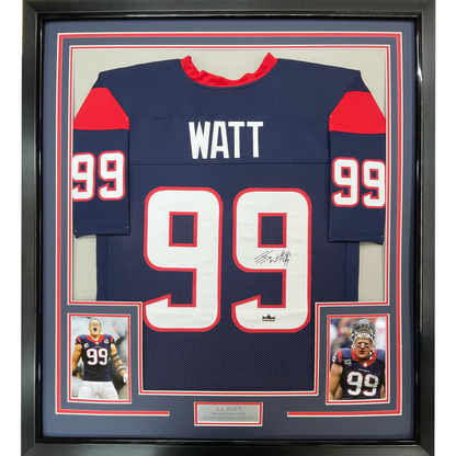 Framed Facsimile Autographed JJ J.J. Watt 35x39 Houston Blue Reprint Laser Auto Football Jersey