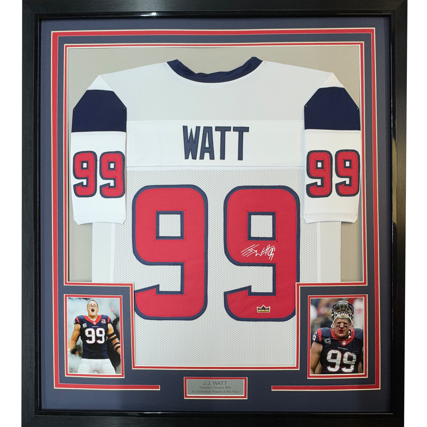 Framed Facsimile Autographed JJ J.J. Watt 35x39 Houston White Reprint Laser Auto Football Jersey