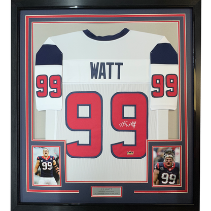 Framed Facsimile Autographed JJ J.J. Watt 35x39 Houston White Reprint Laser Auto Football Jersey